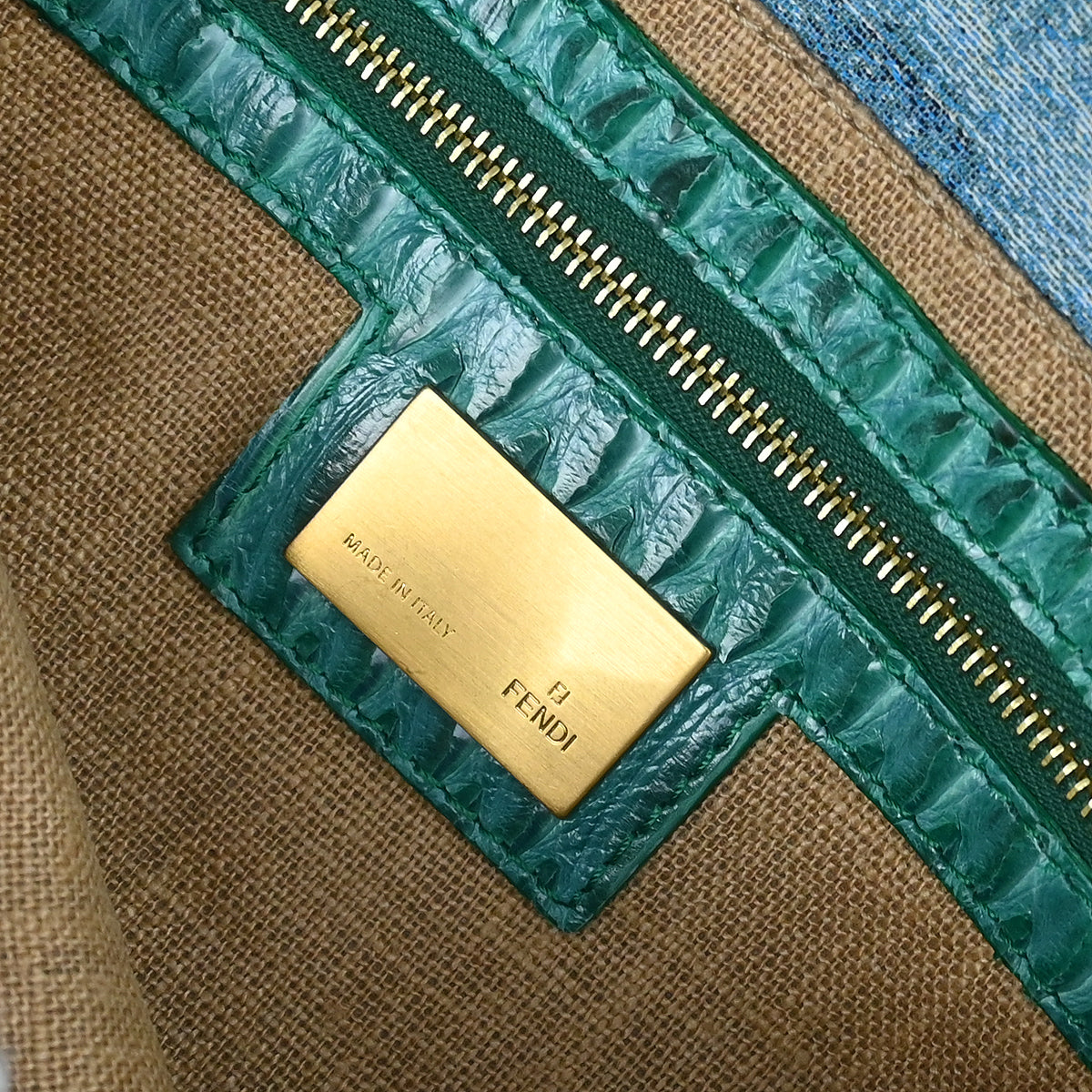 Fendi * Blue Python Canvas Baguette Handbag
