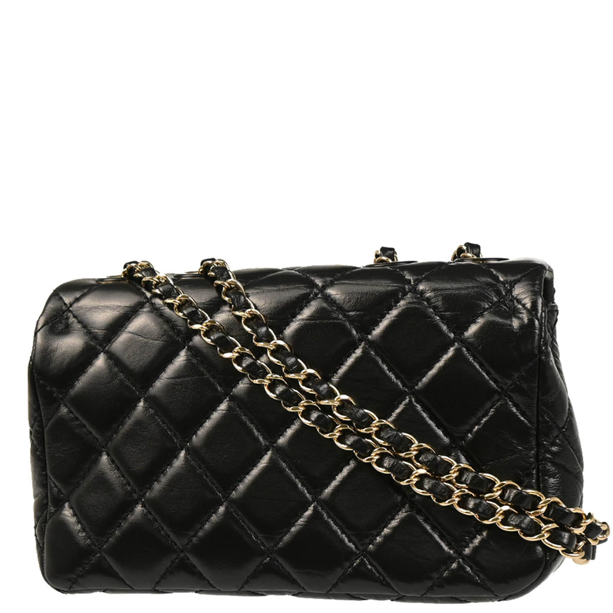Chanel 2019 Black Lambskin Bias Stitch Straight Flap Shoulder Bag