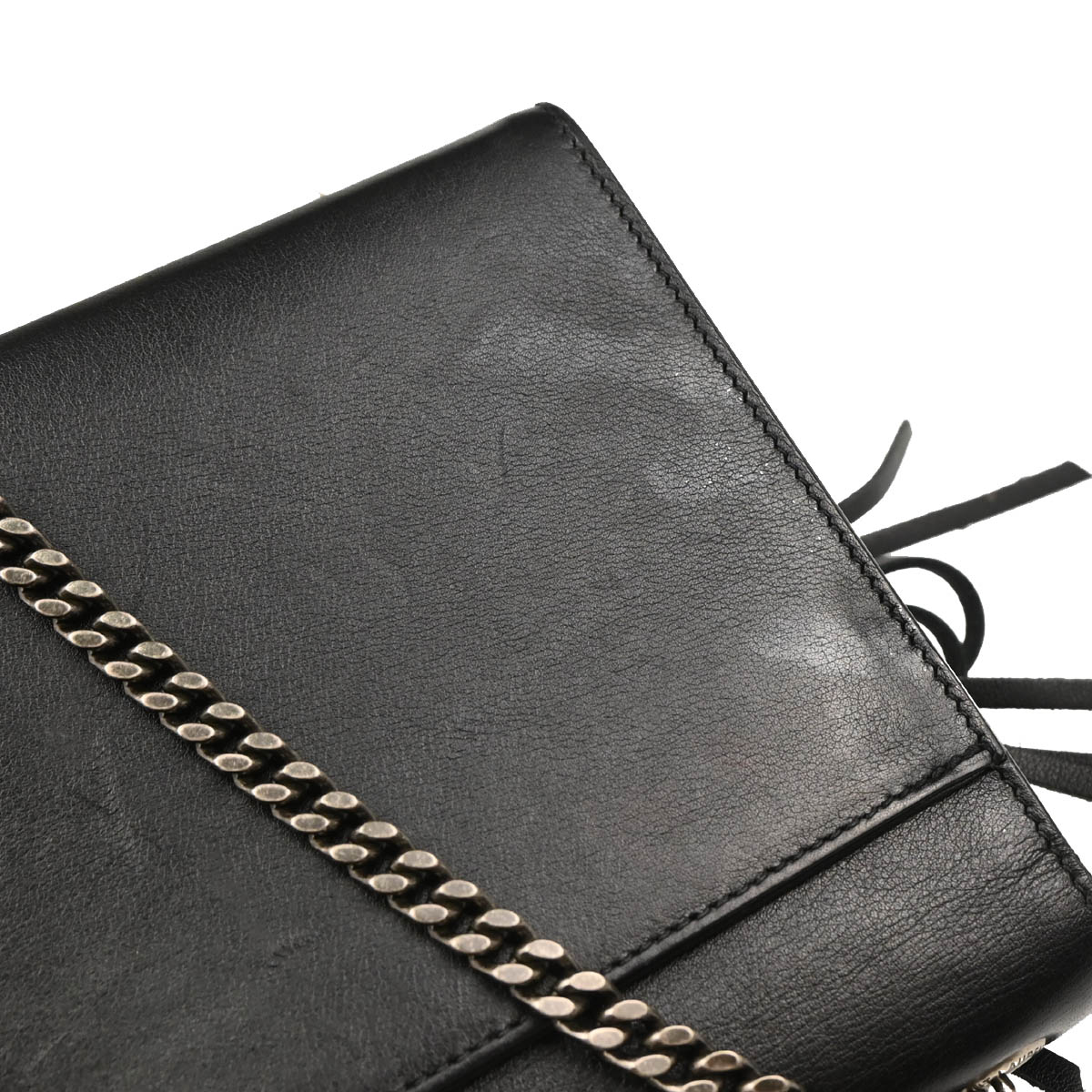 Saint Laurent Black Leather Fringe Chain Shoulder Bag