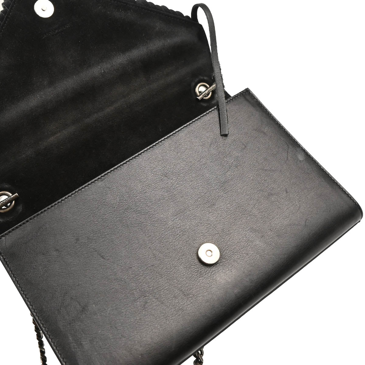 Saint Laurent Black Leather Fringe Chain Shoulder Bag