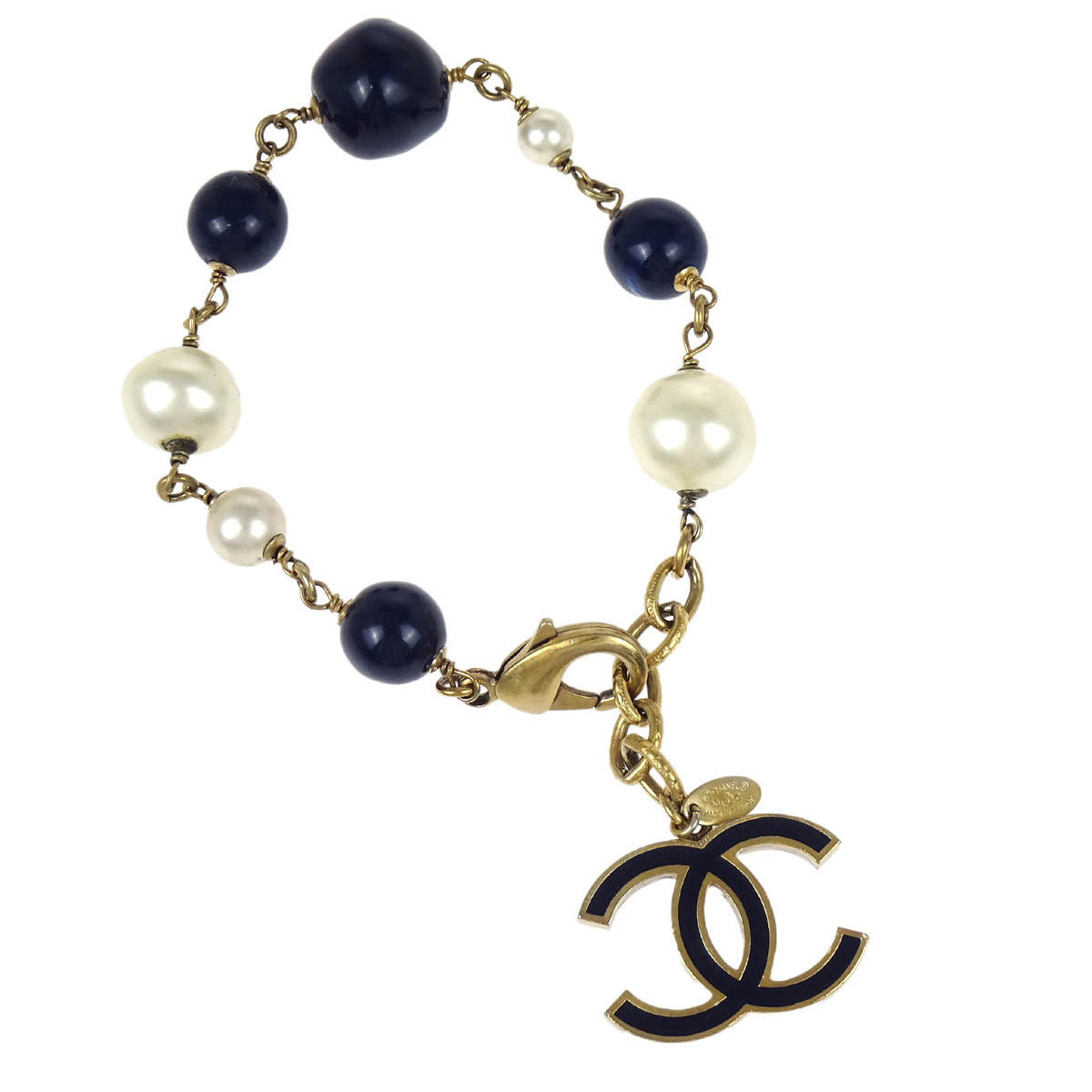 Chanel CC Chain Bracelet Gold Costume Pearl 10C