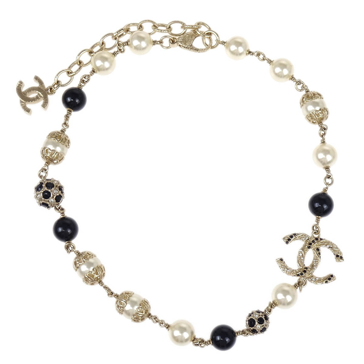 Chanel Gold Chain Costume Pearl Rhinestone Necklace B19P