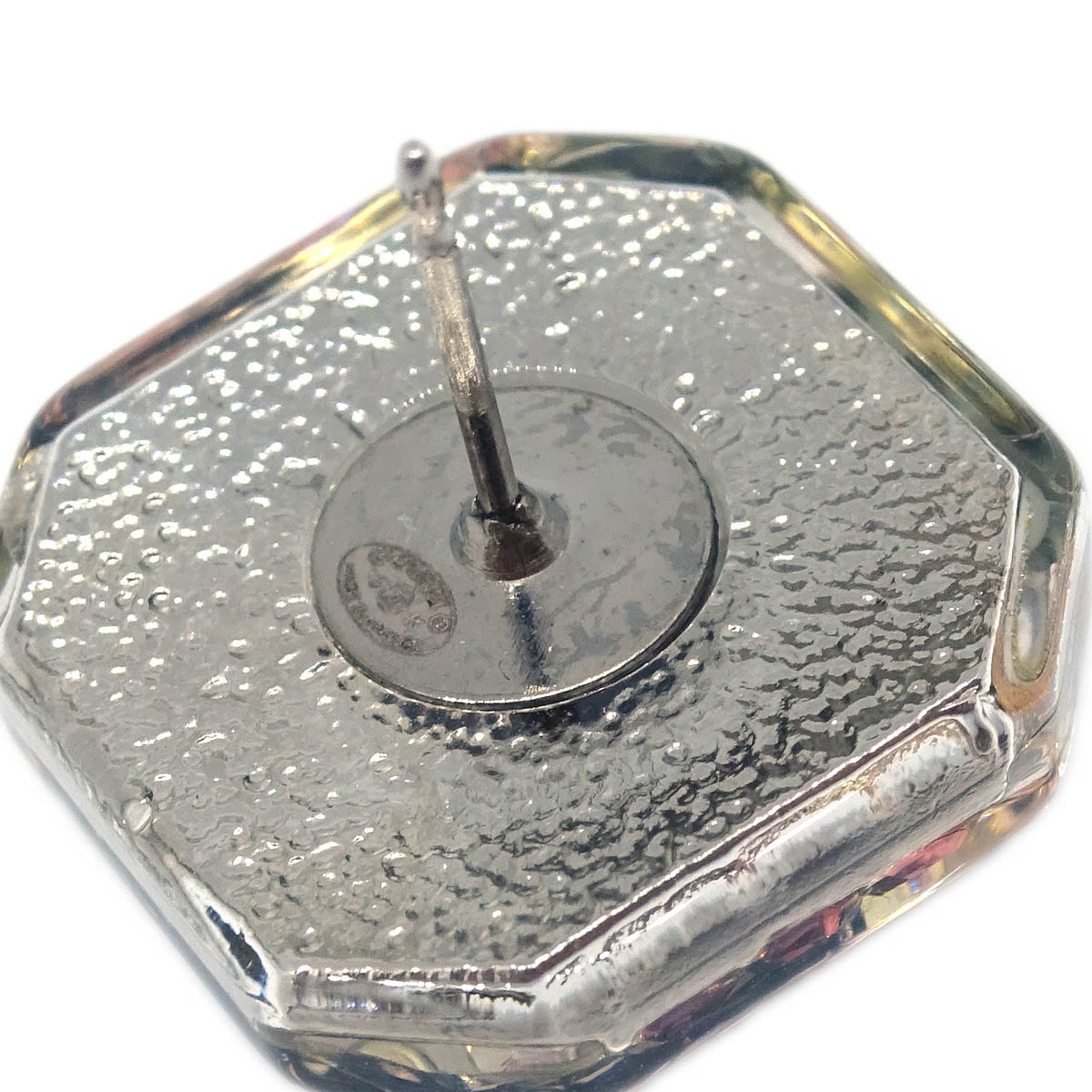 Chanel Octagon Piercing Earrings Silver Clear Rhinestone 15K