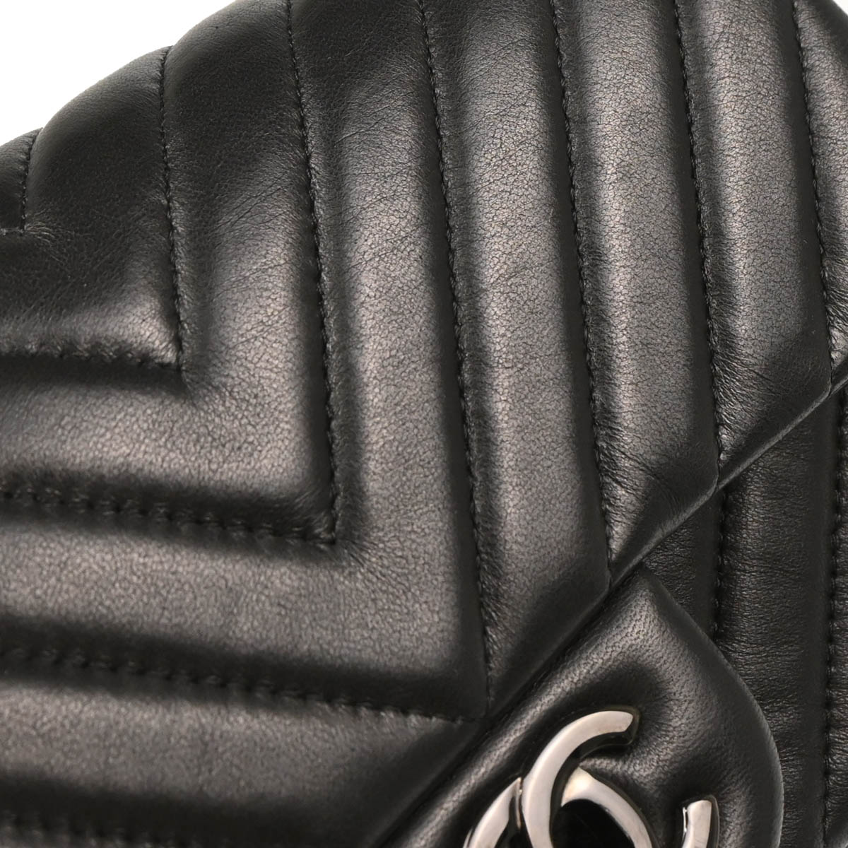 Chanel 2015-2016 Black Lambskin Chevron Single Flap Shoulder Bag