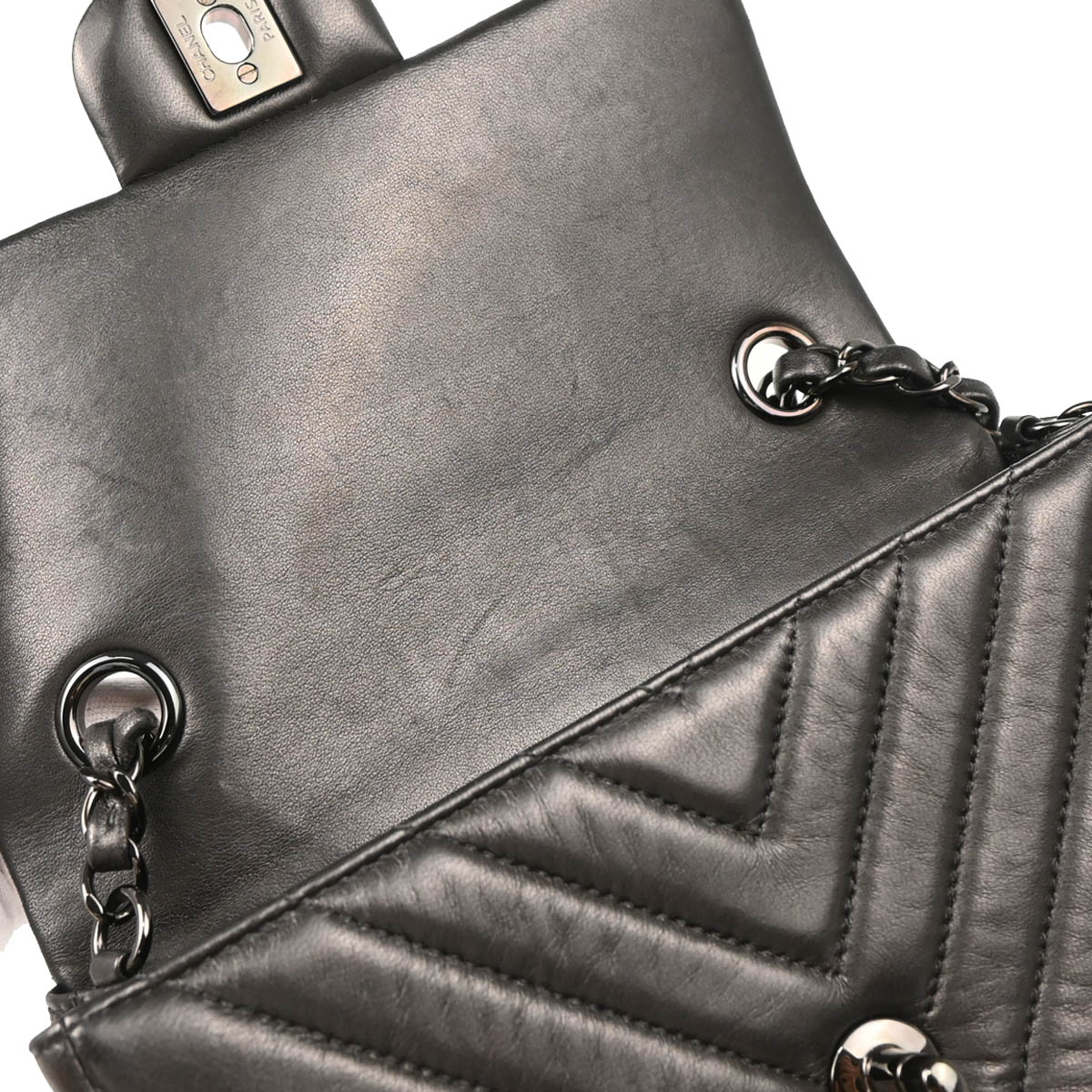 Chanel 2015-2016 Black Lambskin Chevron Single Flap Shoulder Bag