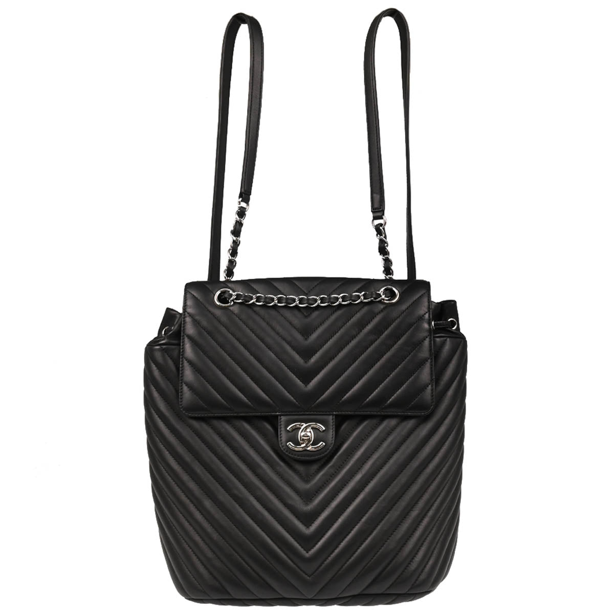 Chanel 2016-2017 Black Lambskin Chevron Urban Spirit Backpack