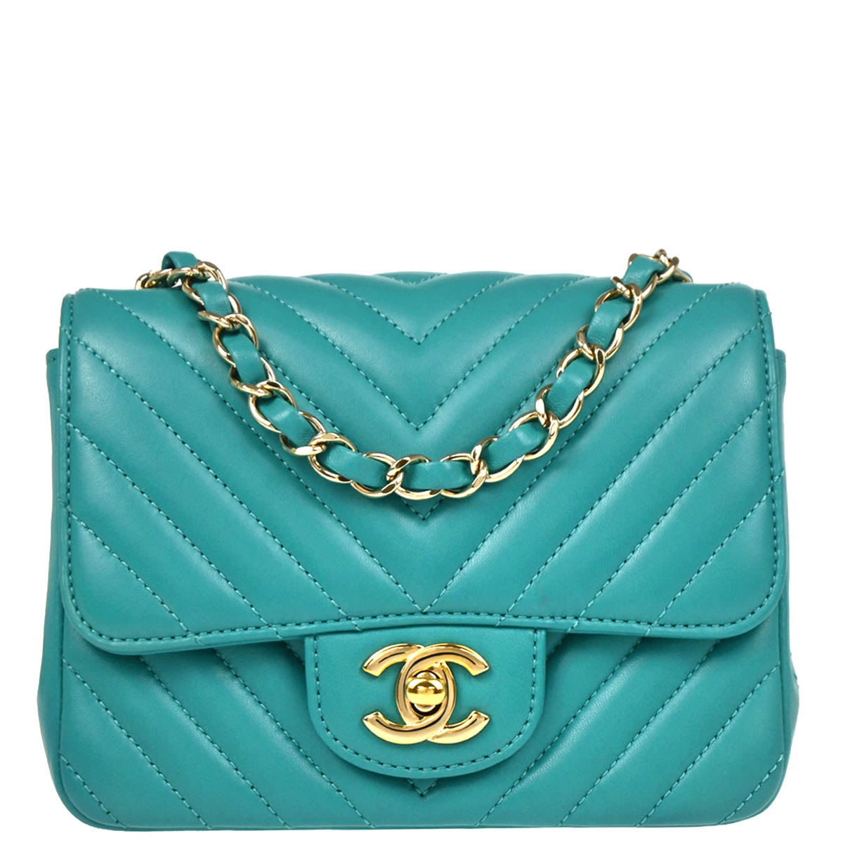 Chanel 2017 Blue Chevron Mini Classic Square Flap Shoulder Bag