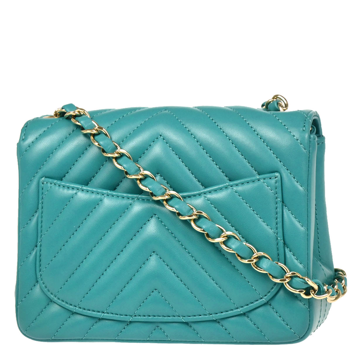 Chanel 2017 Blue Chevron Mini Classic Square Flap Shoulder Bag
