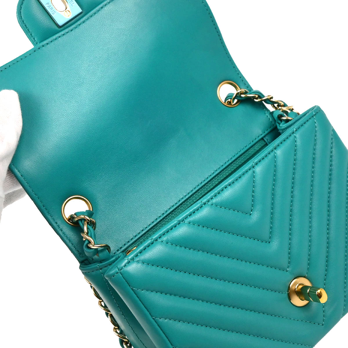 Chanel 2017 Blue Chevron Mini Classic Square Flap Shoulder Bag