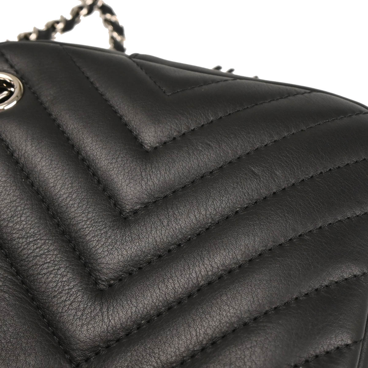 Chanel 2018 Black Lambskin Chevron Camera Bag Small