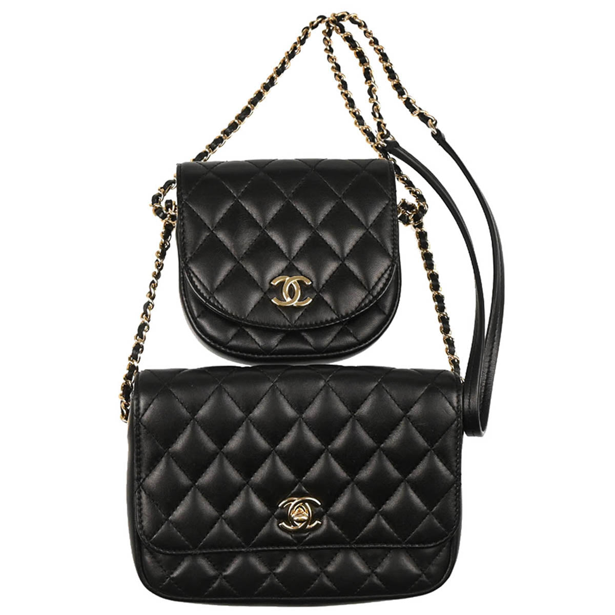 Chanel 2019 Black Lambskin Side Packs Shoulder Bag