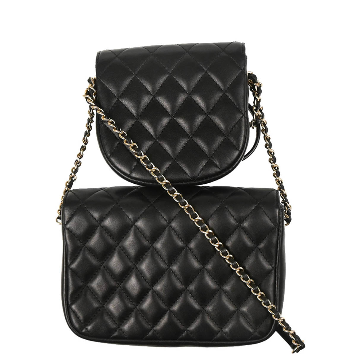 Chanel 2019 Black Lambskin Side Packs Shoulder Bag