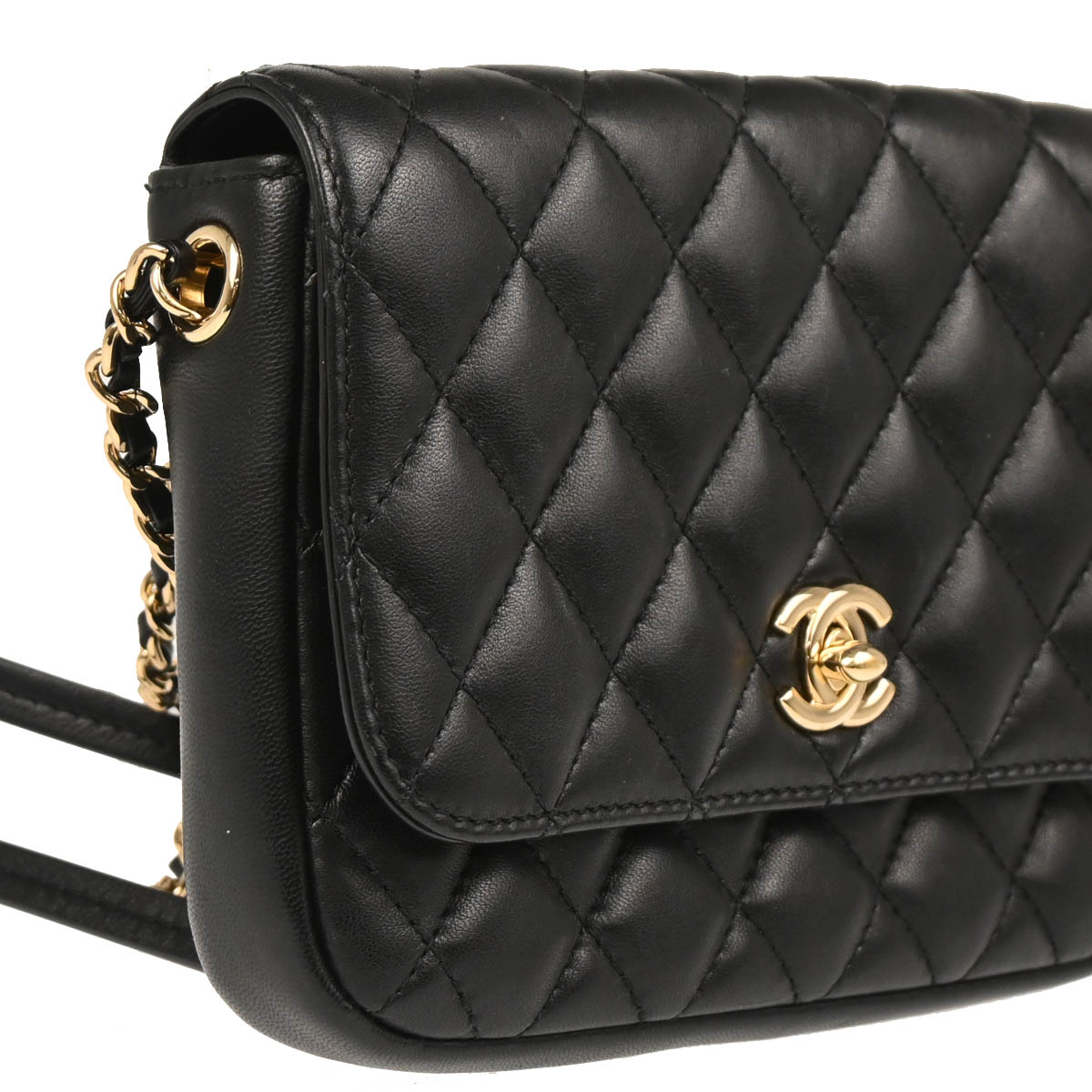 Chanel 2019 Black Lambskin Side Packs Shoulder Bag