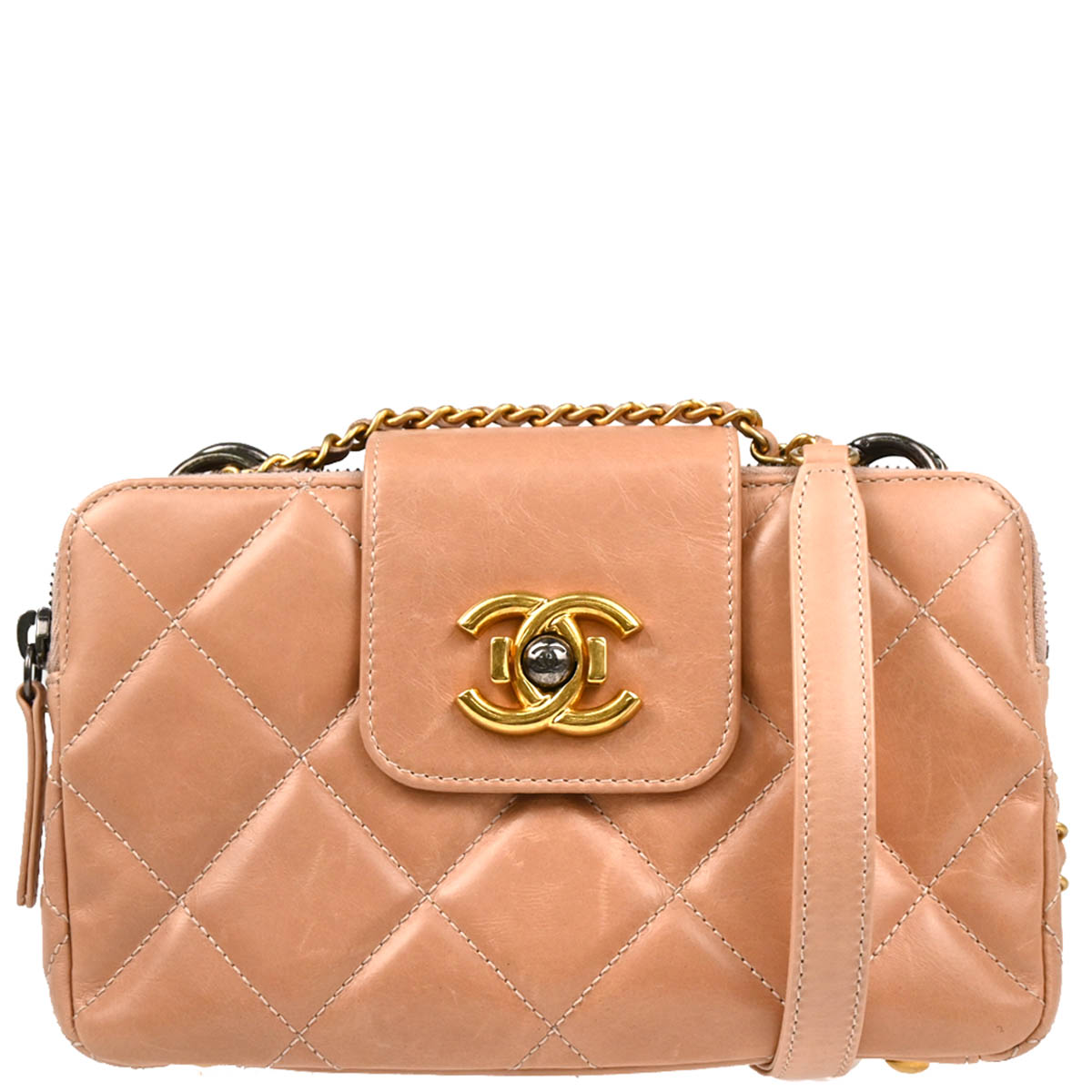 Chanel 2015-2016 Beige Calfskin Daily Walk Double Zip Shoulder Bag