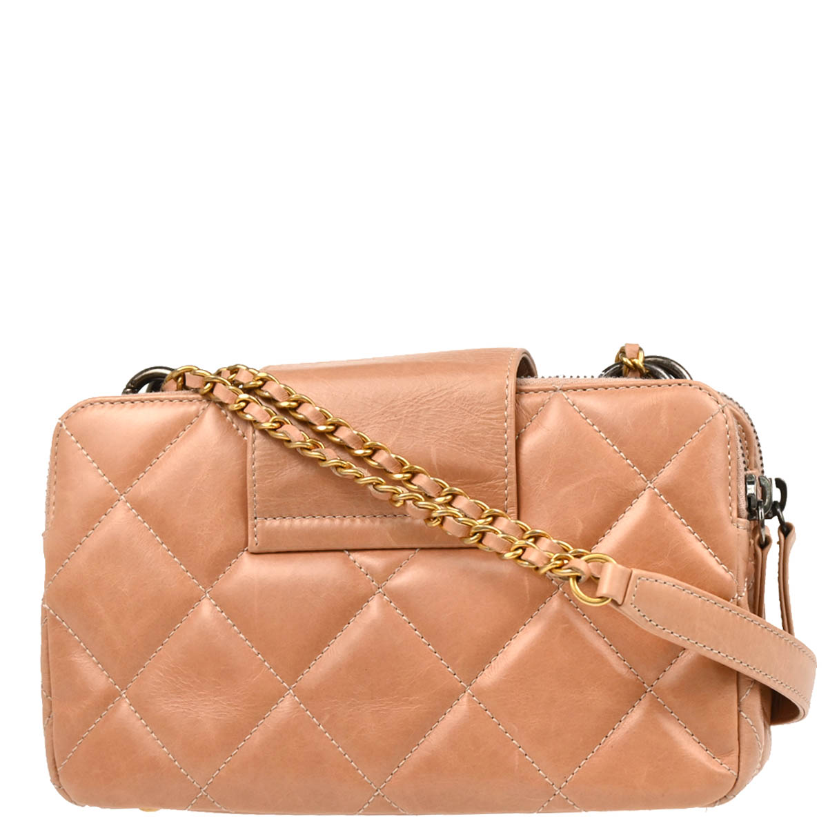 Chanel 2015-2016 Beige Calfskin Daily Walk Double Zip Shoulder Bag