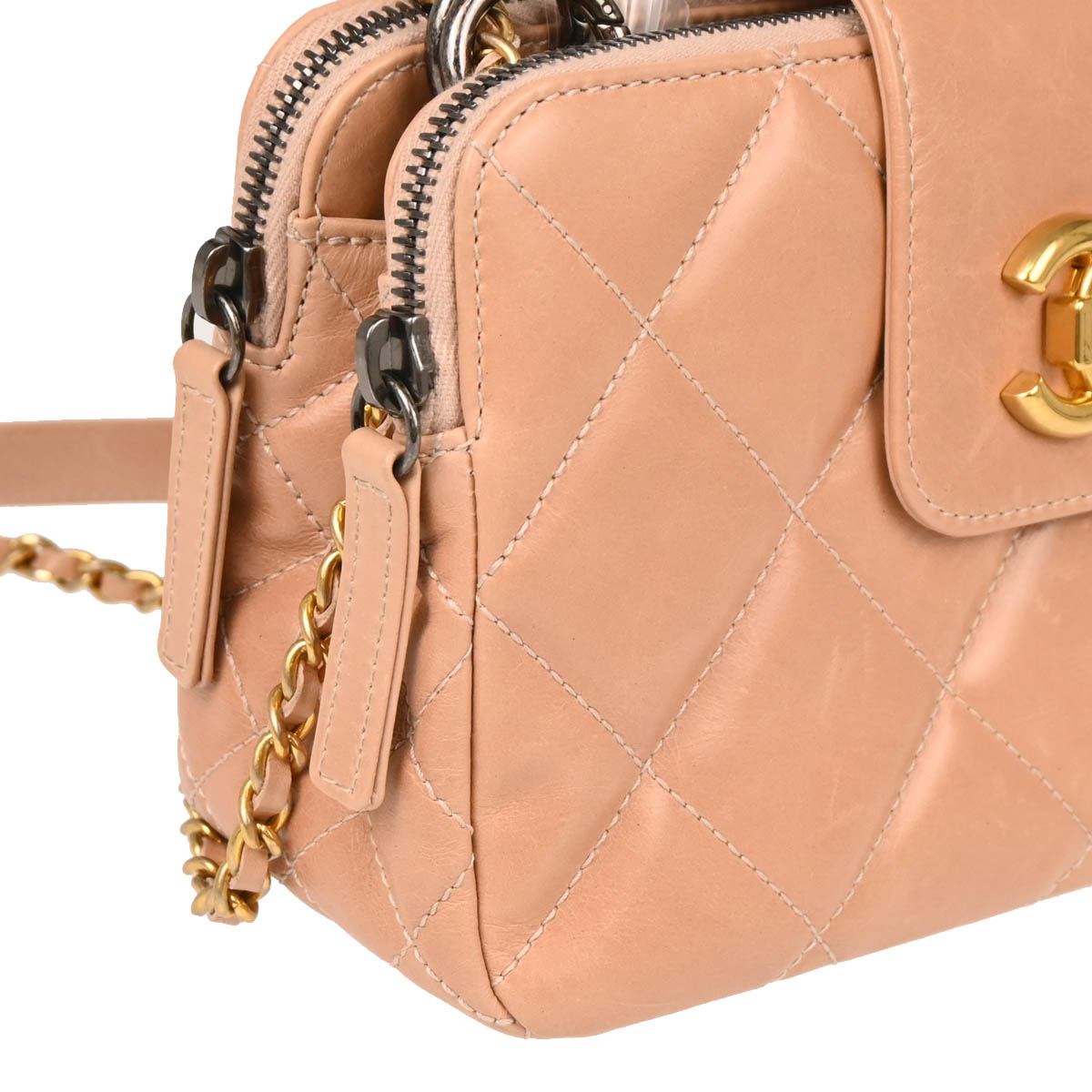 Chanel 2015-2016 Beige Calfskin Daily Walk Double Zip Shoulder Bag