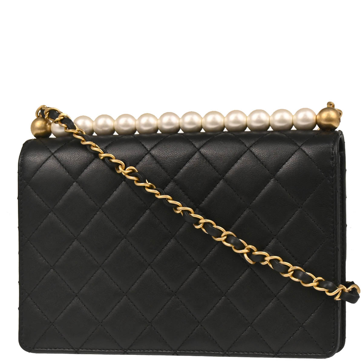 Chanel 2019 Black Lambskin Costume Pearl Single Flap Shoulder Bag