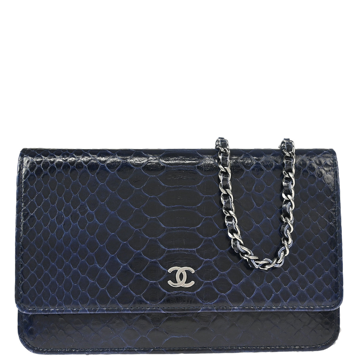 Chanel * 2013-2014 Navy Python Classic WOC Wallet on Chain Shoulder Bag