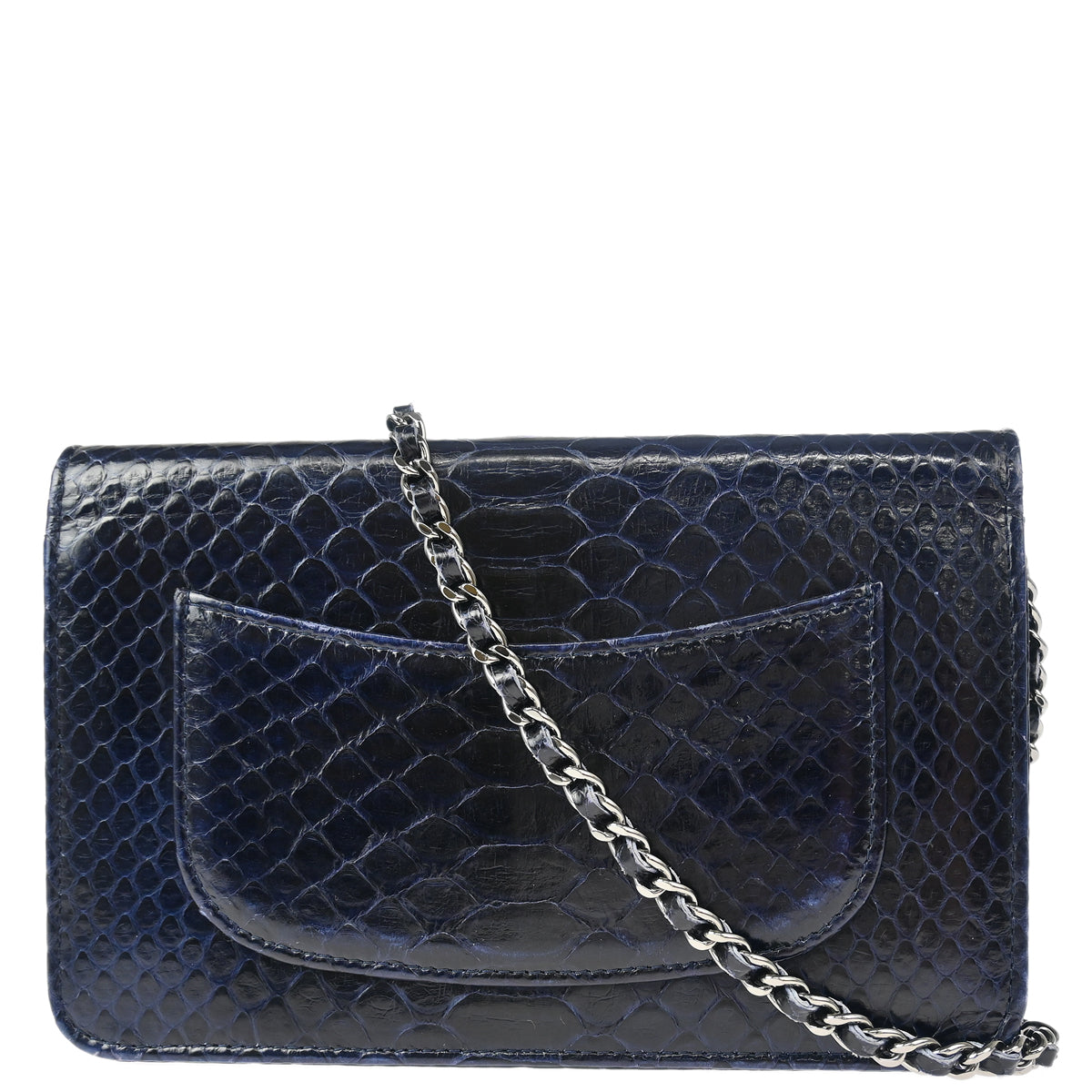 Chanel * 2013-2014 Navy Python Classic WOC Wallet on Chain Shoulder Bag