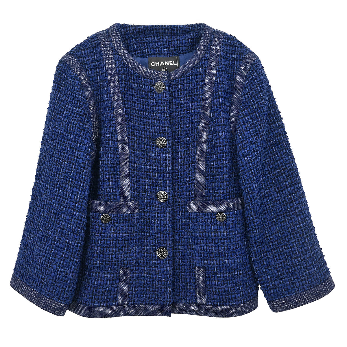 Chanel 2013 Single Breasted Collarless Jacket Navy #42
