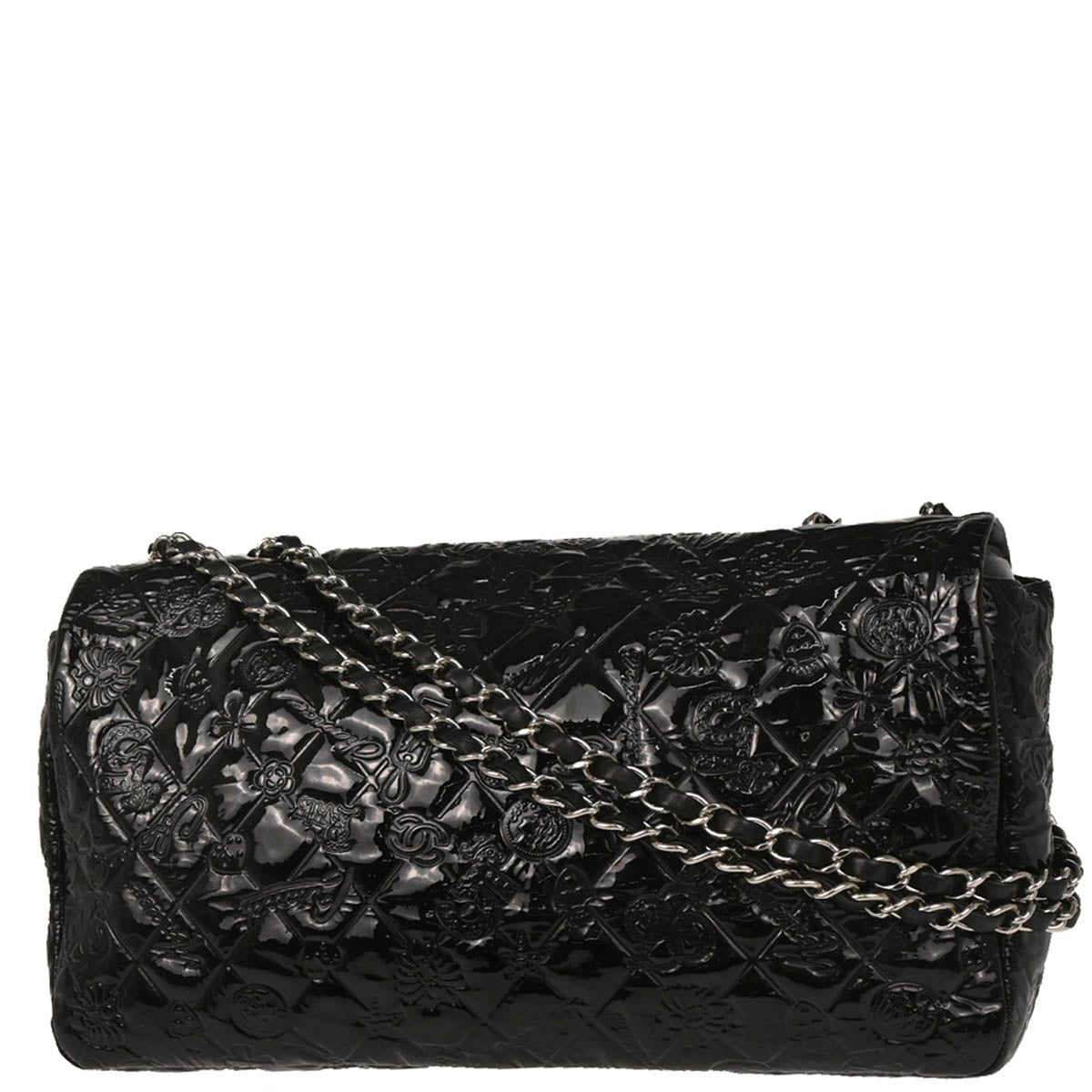 Chanel 2010-2011 Black Patent Leather Icons Flap Shoulder Bag