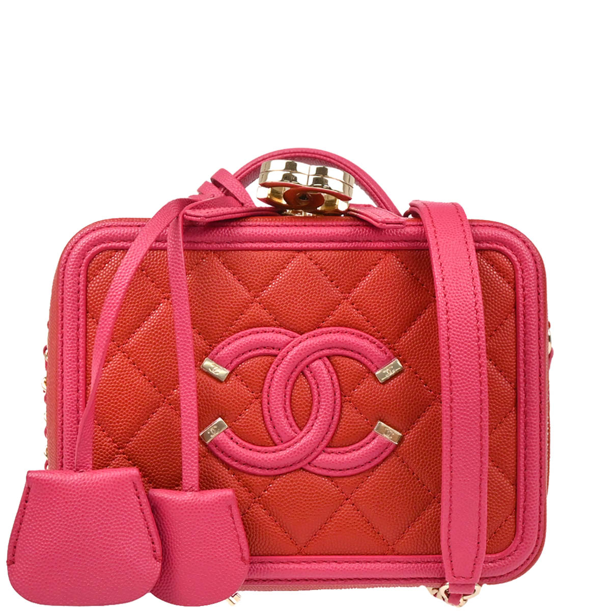 Chanel 2019 Red Caviar Filigree 2way Vanity Handbag