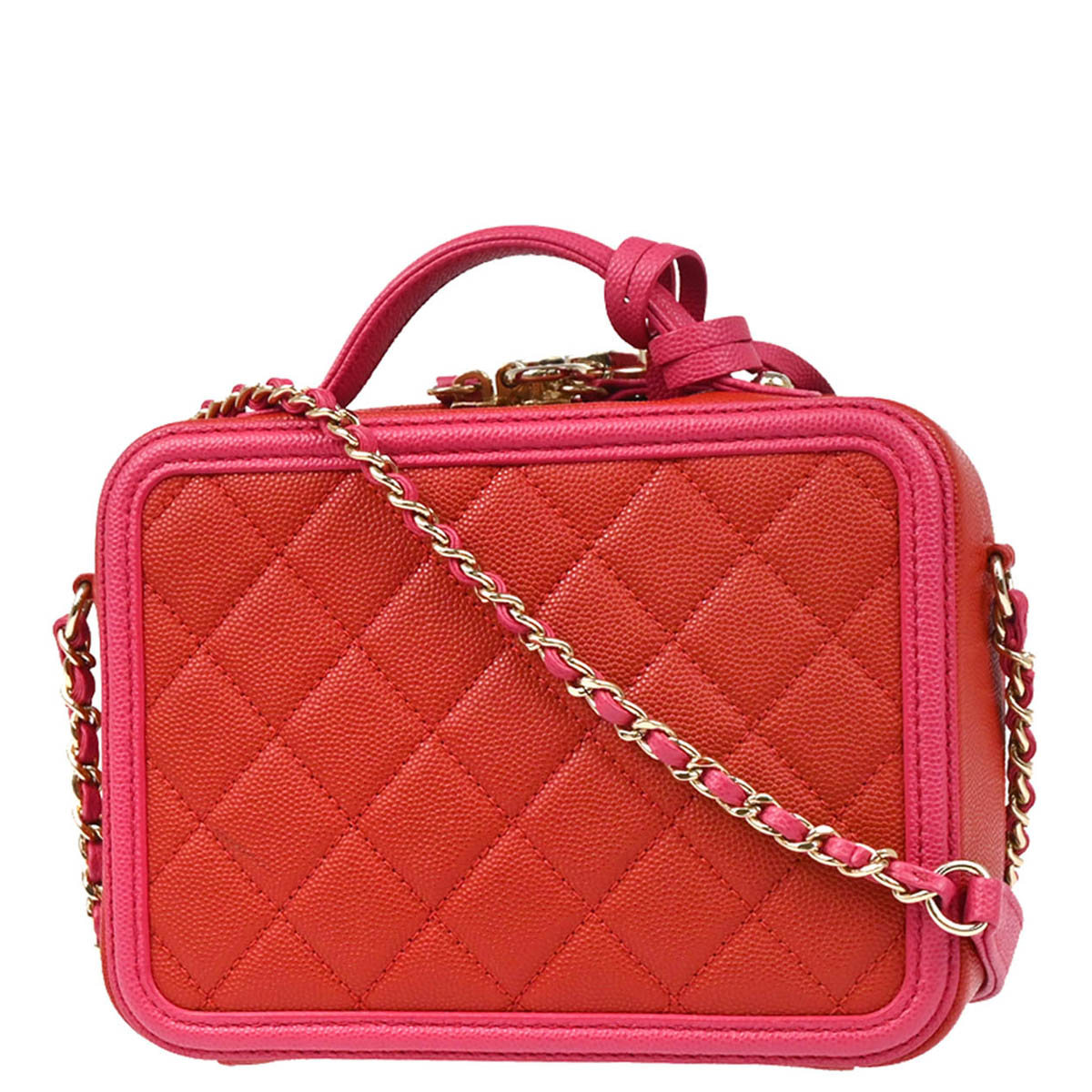 Chanel 2019 Red Caviar Filigree 2way Vanity Handbag