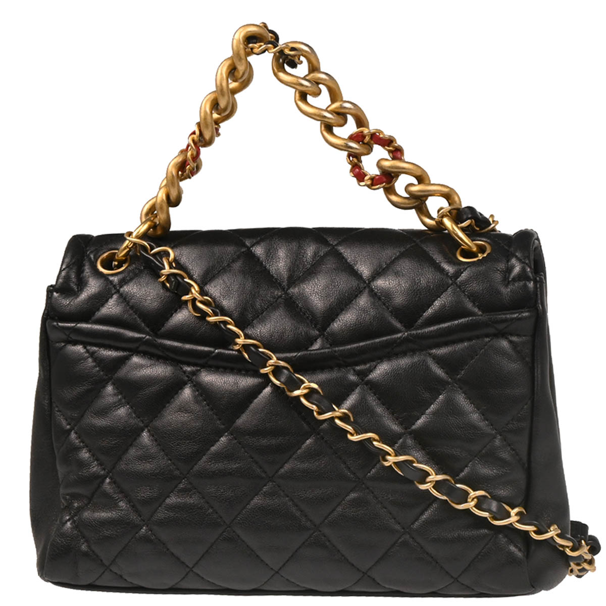 love.love⭐️CHANEL ☆ブラック　エナメル　ポーチ 新作CHANEL超希少☆トップハンドル付 フラップバッグ 直営店