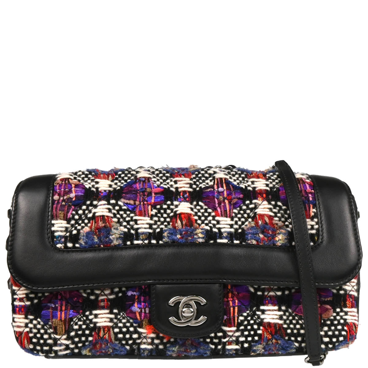 Chanel 2017 Black Lambskin Tweed Corset Flap Shoulder Bag