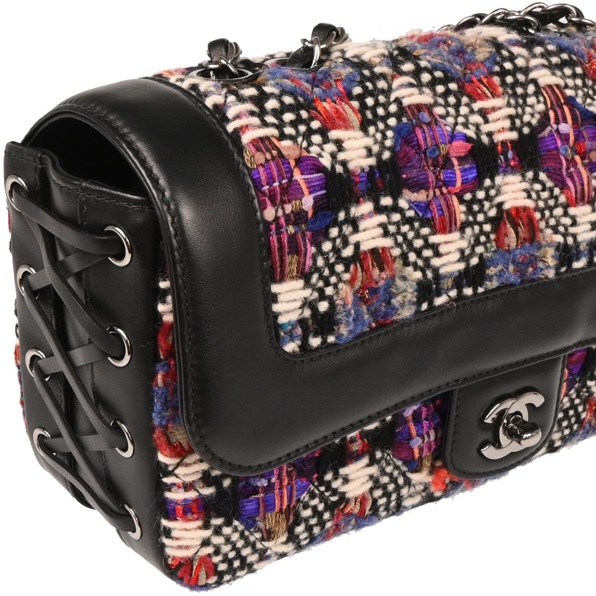 Chanel 2017 Black Lambskin Tweed Corset Flap Shoulder Bag