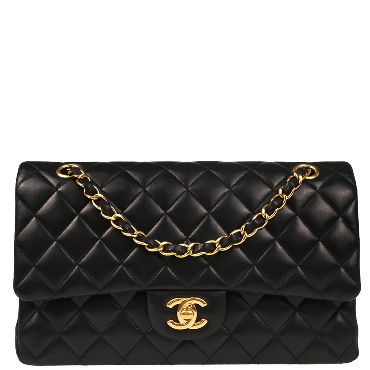 Chanel 2014-2015 Black Lambskin Medium Classic Double Flap Shoulder Bag