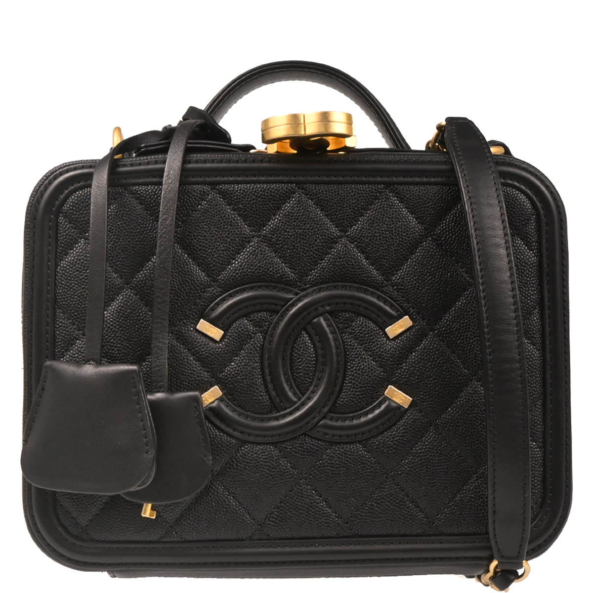 Chanel 2018 Black Caviar Filigree Vanity 2way Handbag