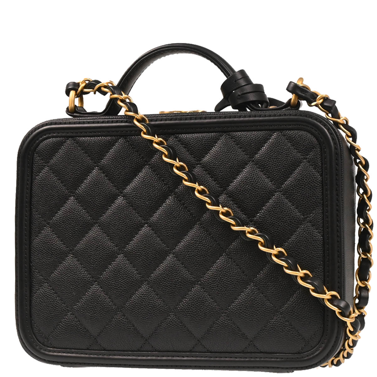 Chanel 2018 Black Caviar Filigree Vanity 2way Handbag