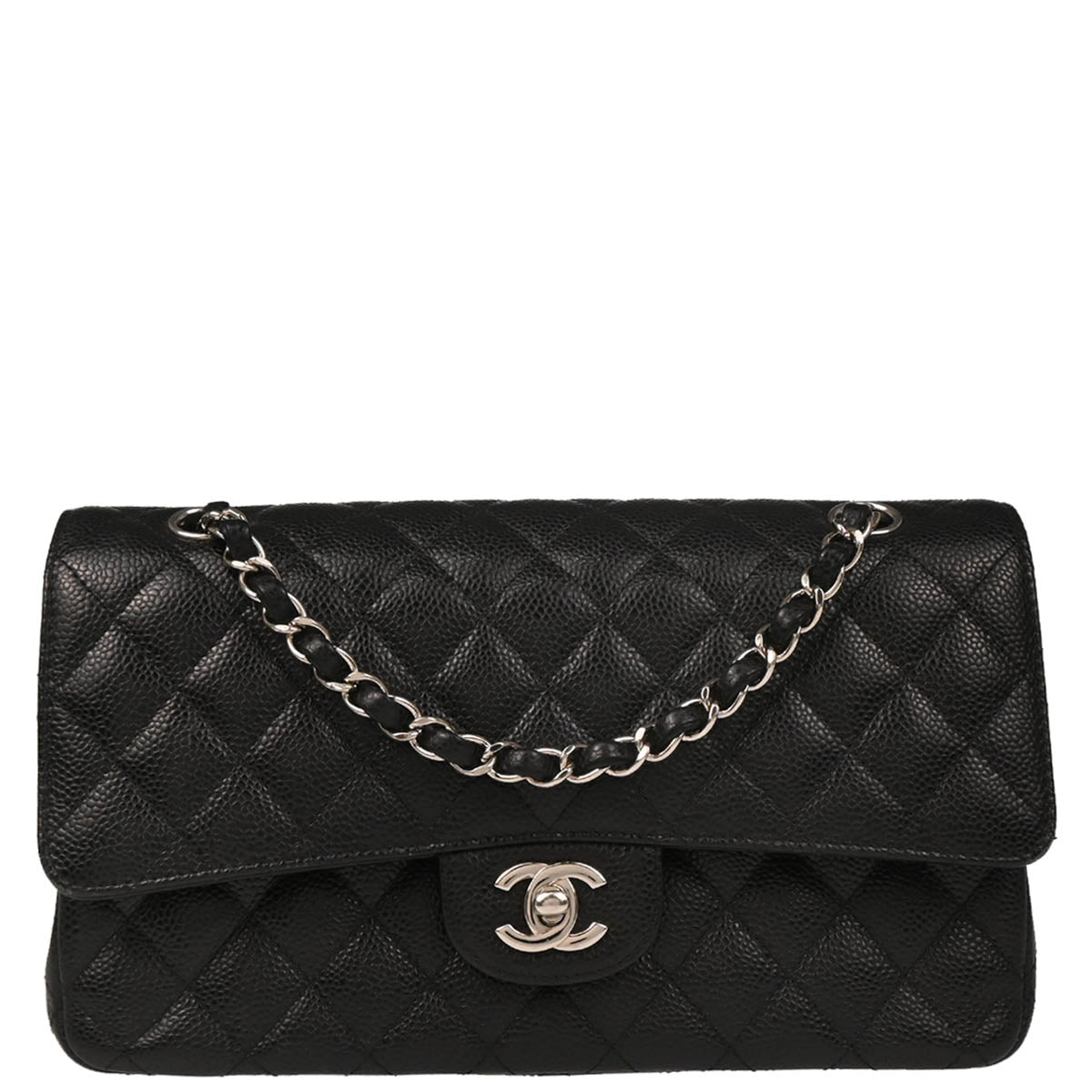Chanel 2018-2019 Black Caviar Medium Classic Double Flap Shoulder Bag