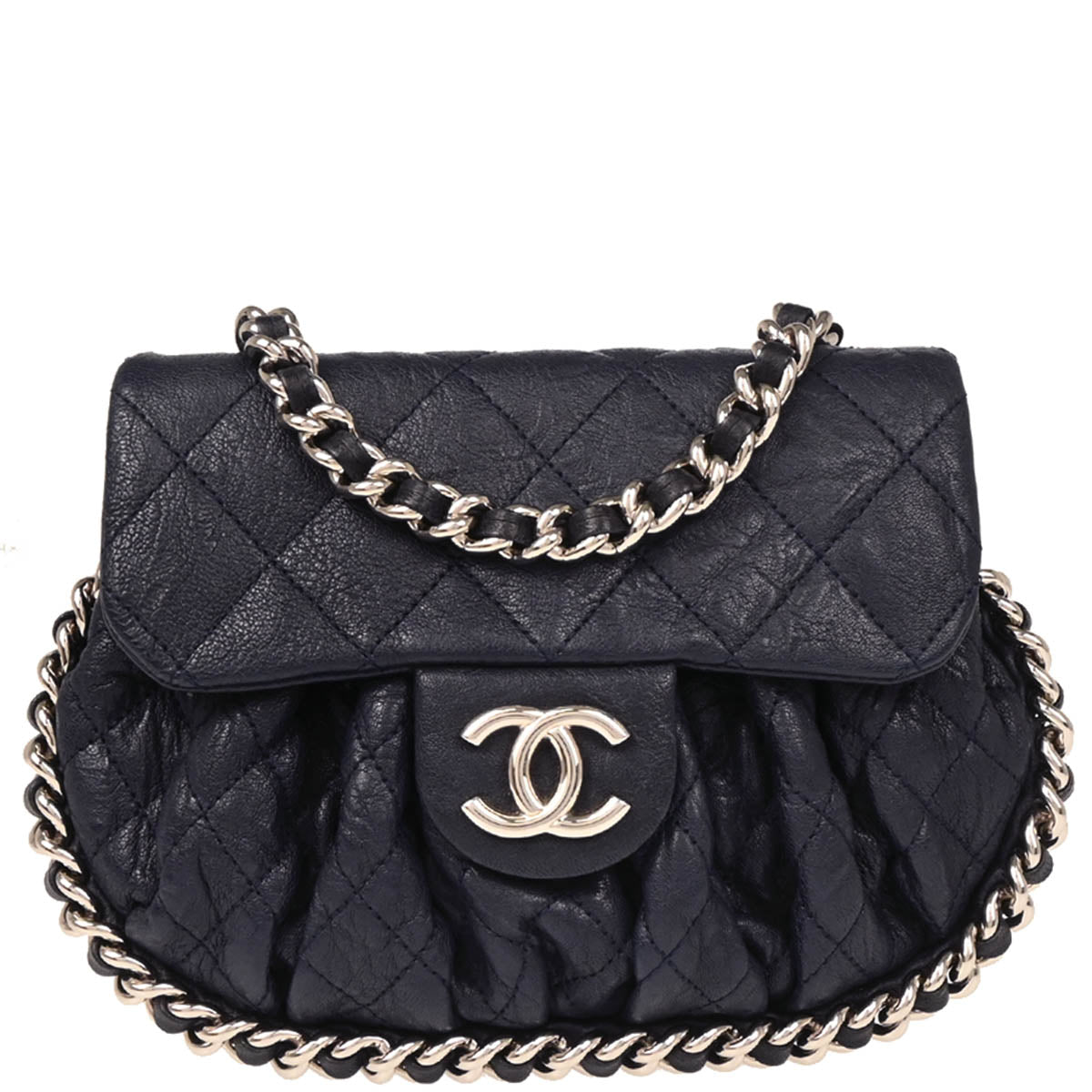 Chanel 2014 Navy Calfskin Chain Around Shoulder Bag