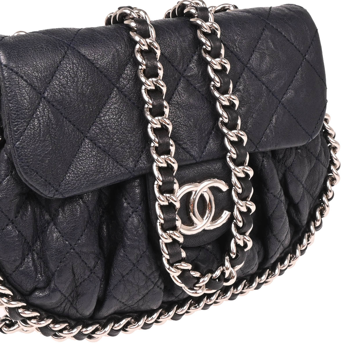 Chanel 2014 Navy Calfskin Chain Around Shoulder Bag