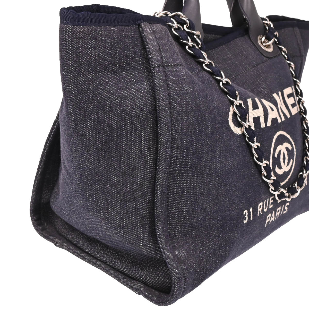 Chanel 2014-2015 Navy Denim Medium Deauville 2way Shoulder Tote Bag