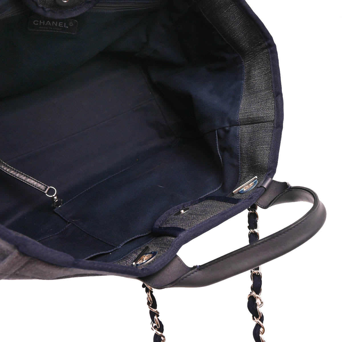 Chanel 2014-2015 Navy Denim Medium Deauville 2way Shoulder Tote Bag