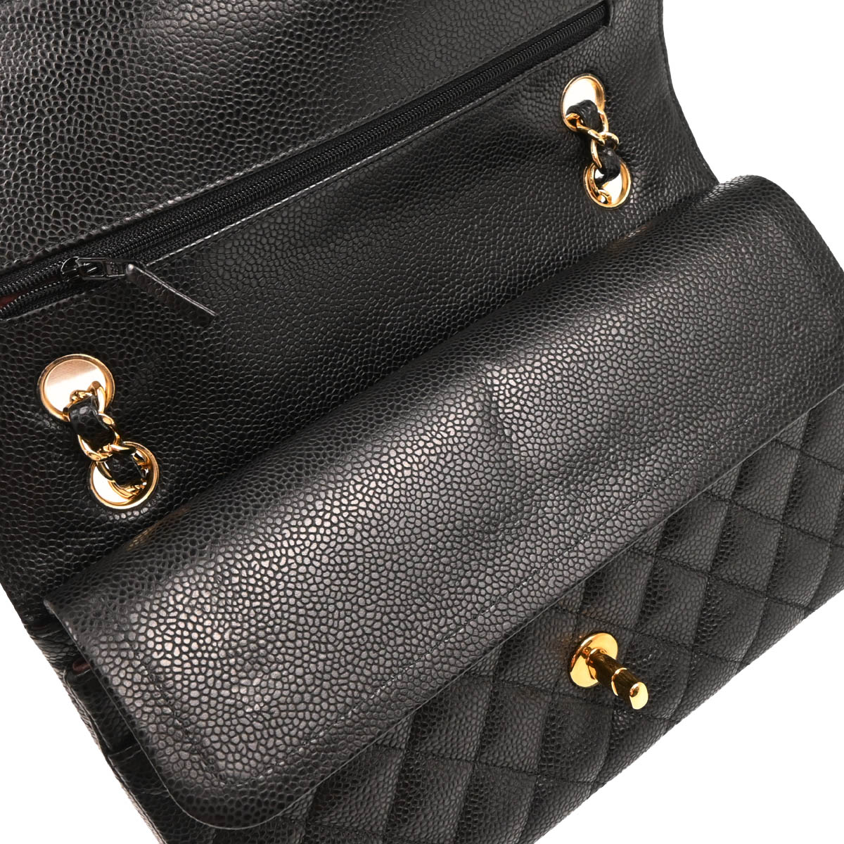 Chanel 2014 Black Caviar Medium Classic Double Flap Shoulder Bag