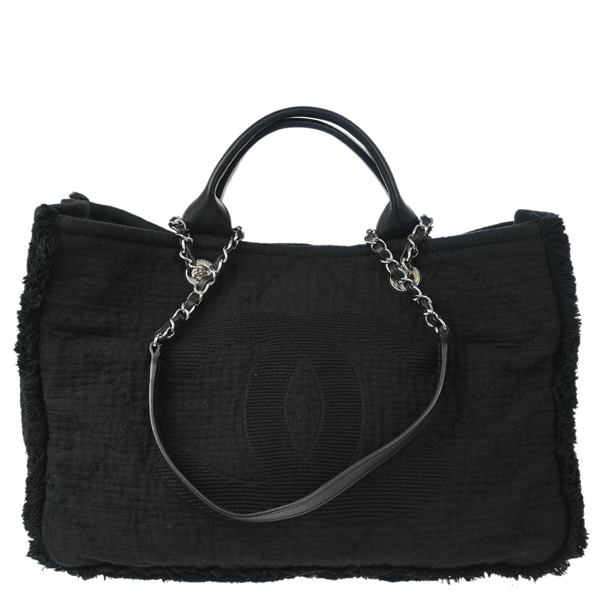 Chanel 2018 Black Canvas Small Deauville 2way Shoulder Tote Bag