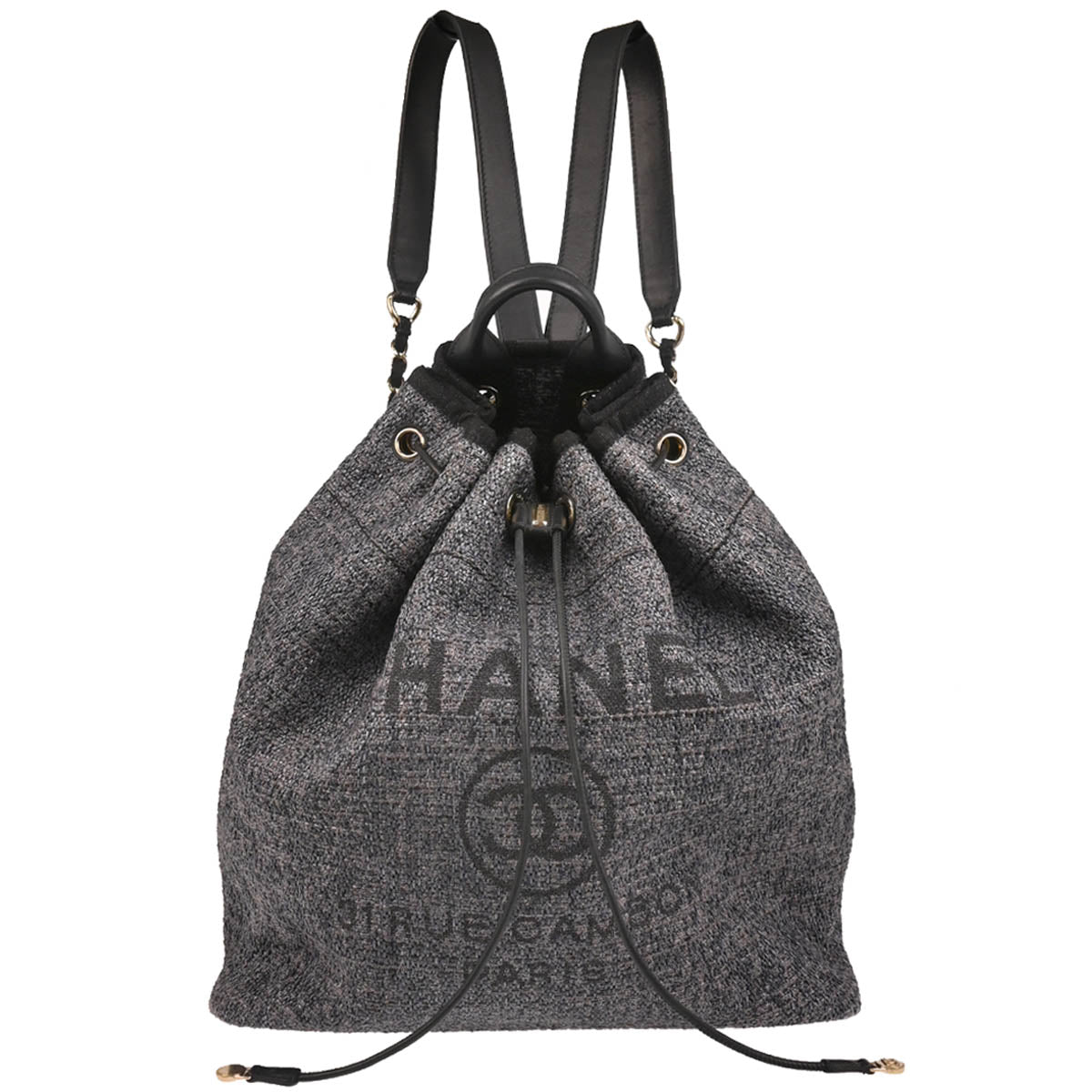 Chanel 2019 Gray Canvas Deauville Bucket Backpack