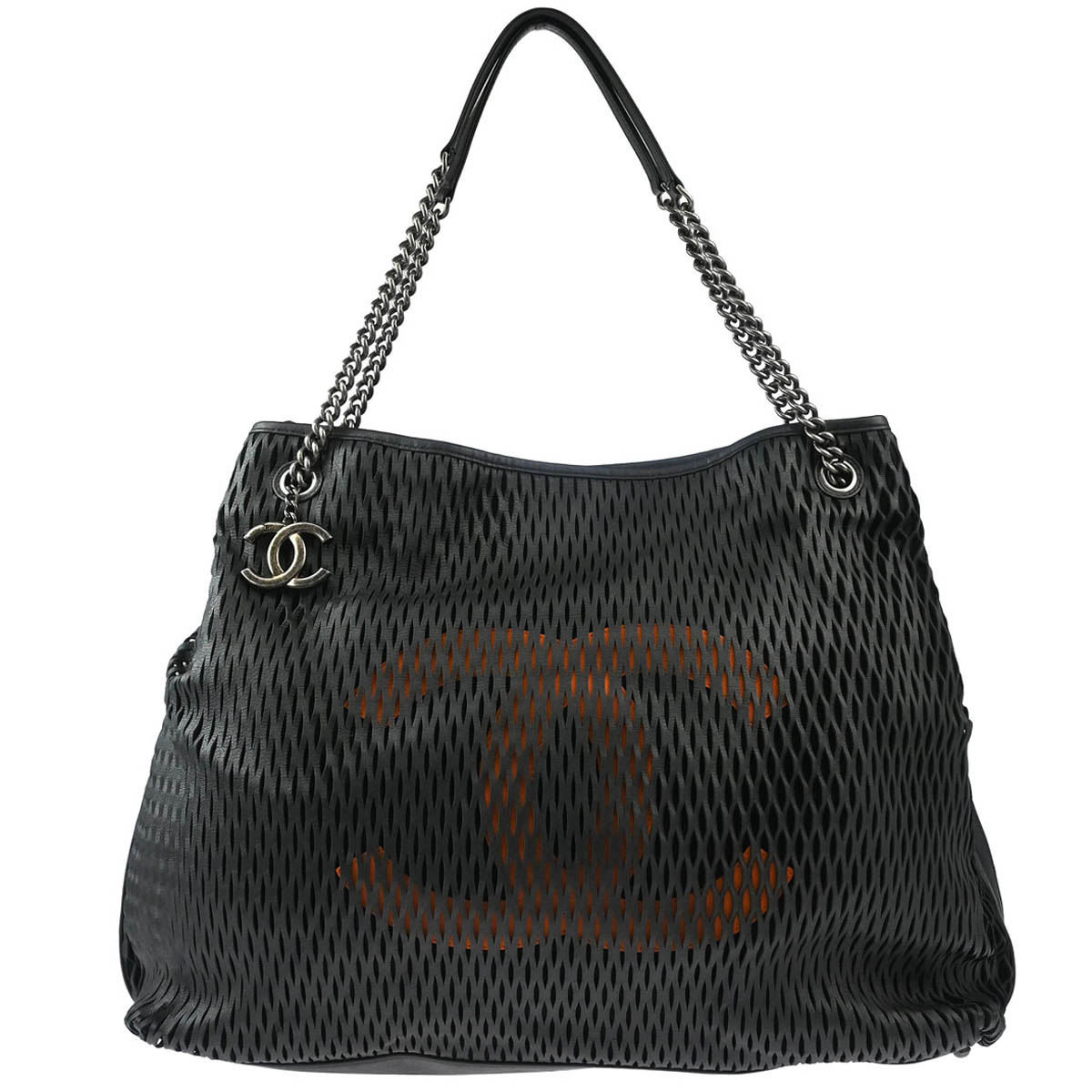 Chanel 2014-2015 Black Calfskin Mesh CC Chain Tote Handbag
