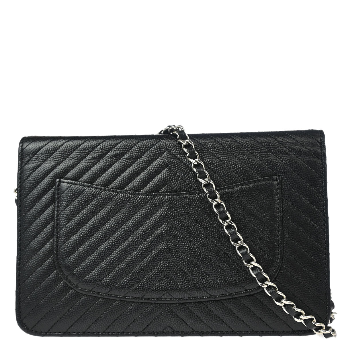 Chanel 2016-2017 Black Caviar Chevron WOC Wallet on Chain Shoulder Bag