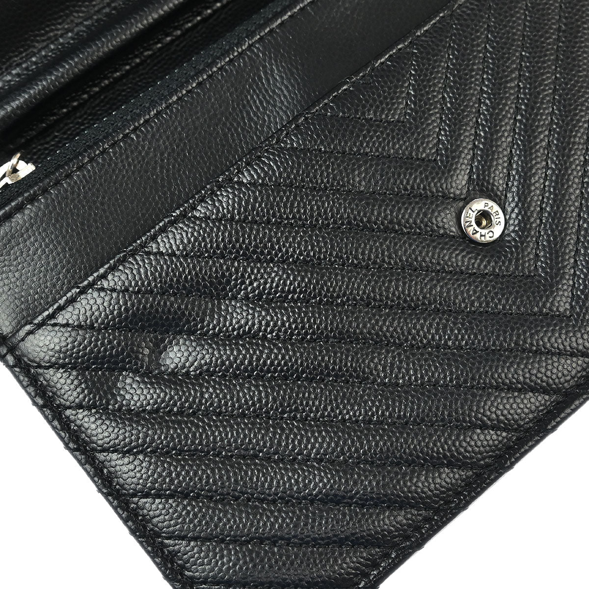 Chanel 2016-2017 Black Caviar Chevron WOC Wallet on Chain Shoulder Bag