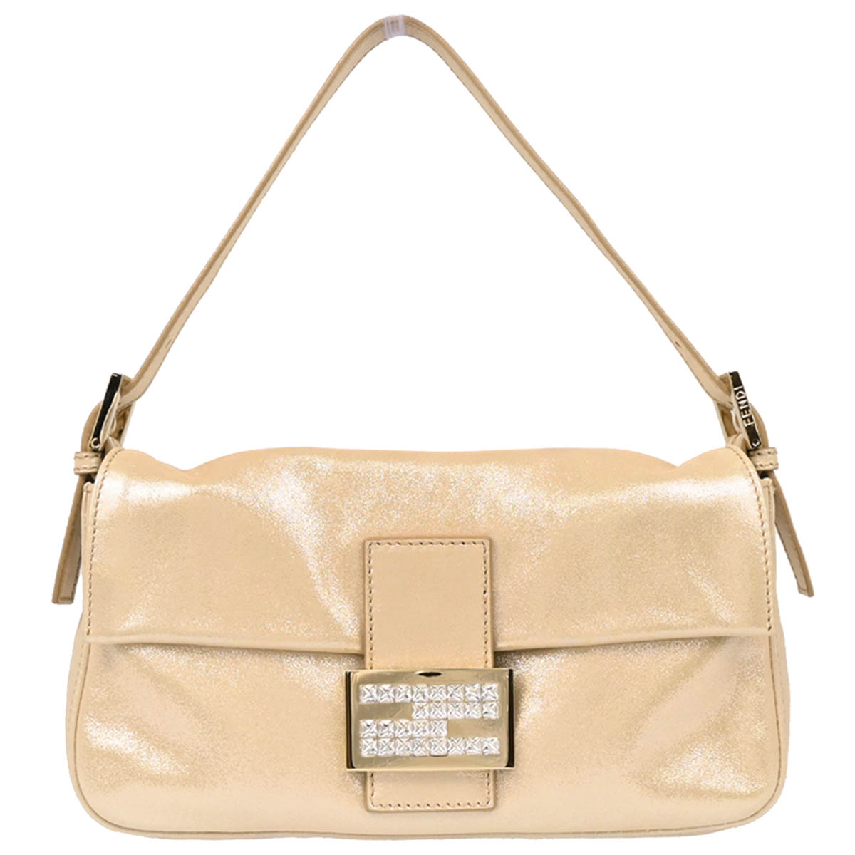Fendi Metallic White Leather Baguette Handbag