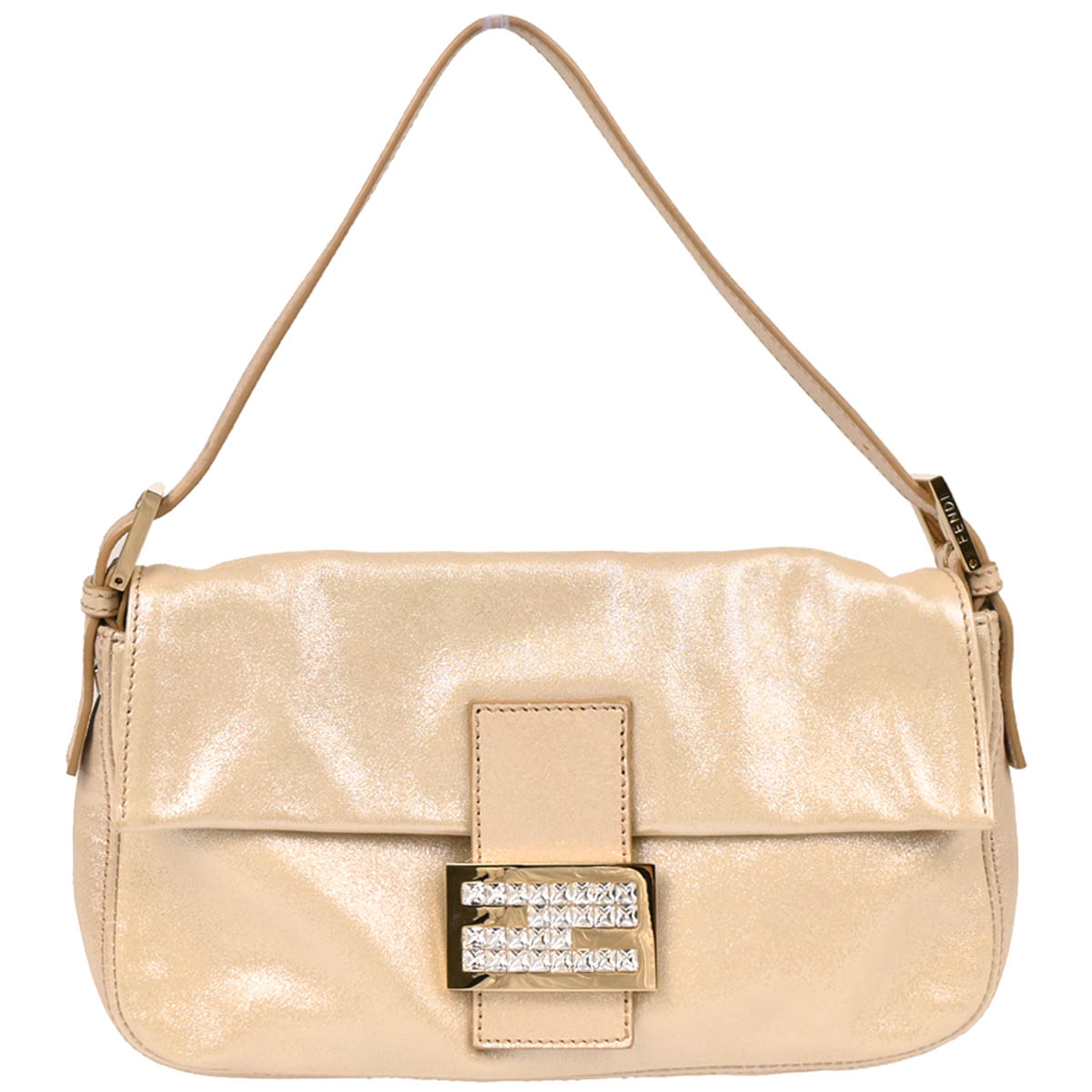 Fendi Metallic White Leather Baguette Handbag