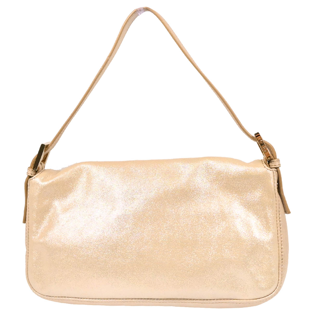 Fendi Metallic White Leather Baguette Handbag