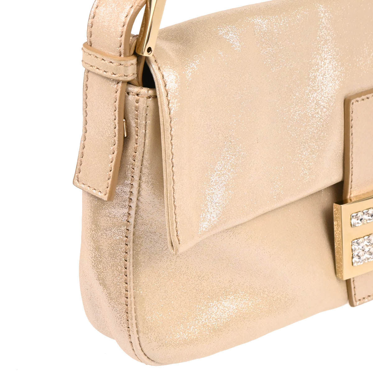 Fendi Metallic White Leather Baguette Handbag