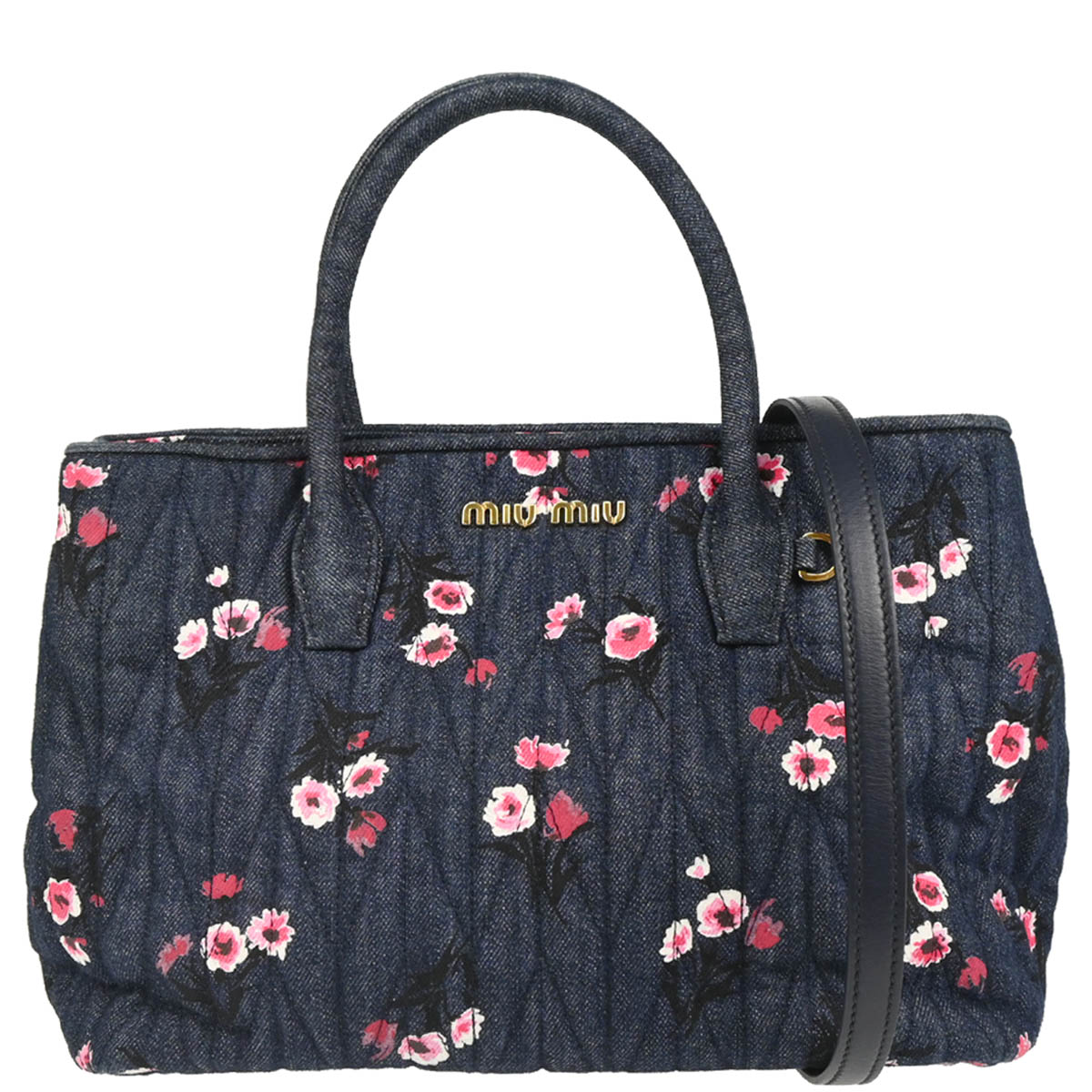 Miu Miu Navy Denim Matelasse 2way Tote Bag