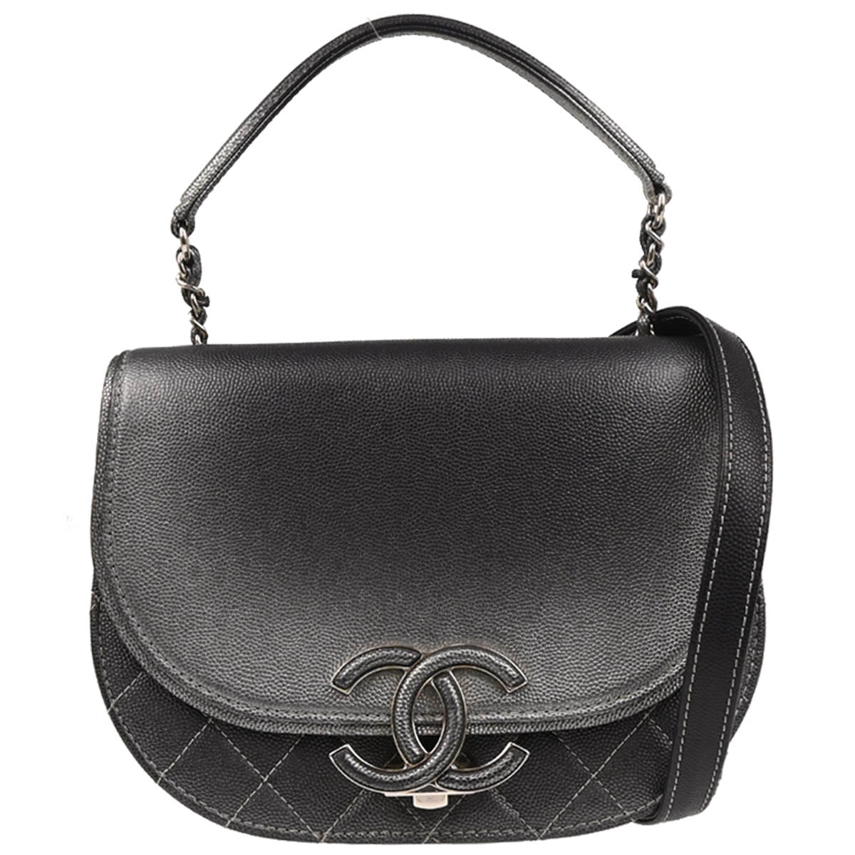Chanel 2019 Gray Silver Caviar Coco Curve 2way Shoulder Handbag